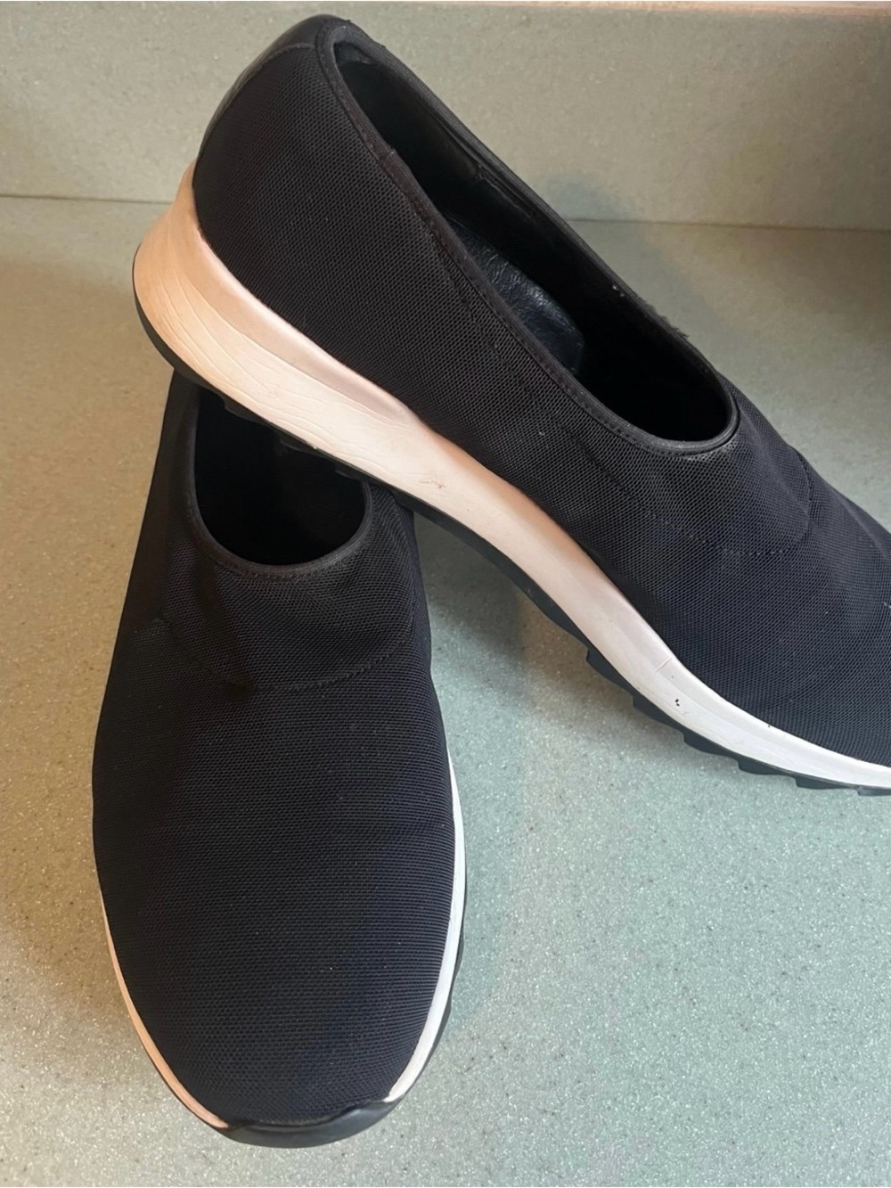 Eileen Fisher Black Slip-On nylon Flats with White Soles Sz 11
